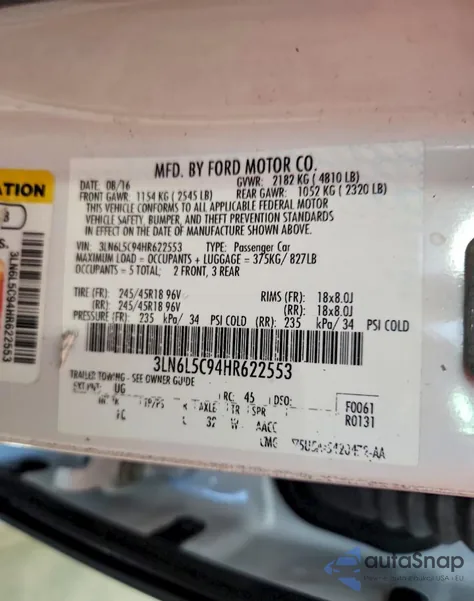 2017 Lincoln Mkz Select z USA, uszkodzony, nr VIN 3LN6L5C94HR622553